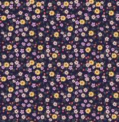 Fototapete Kleine Blumenmuster Bunte Ditsy Blüten auf Dunkelblau  © ann_and_pen