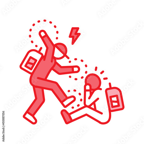 Bullying between kids color line icon. Problem of mockery and bullying at school. Editable stroke