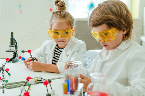 Elementary school students during a Chemistry lesson