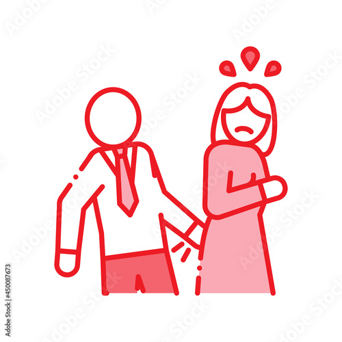 Sexual bullying color line icon. Woman harassment and violence. Editable stroke.