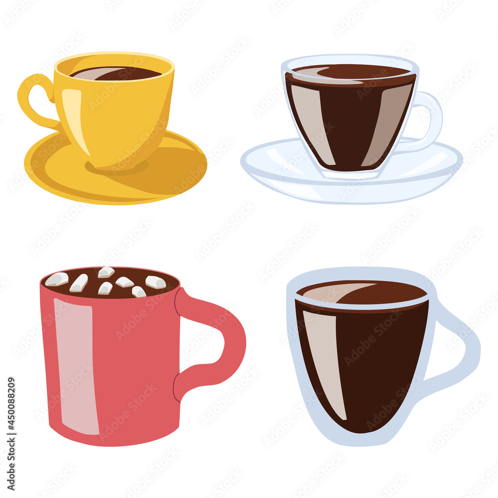 Coffee in different mugs. Vector Illustration. Coffee in different mugs. Vector Illustration.