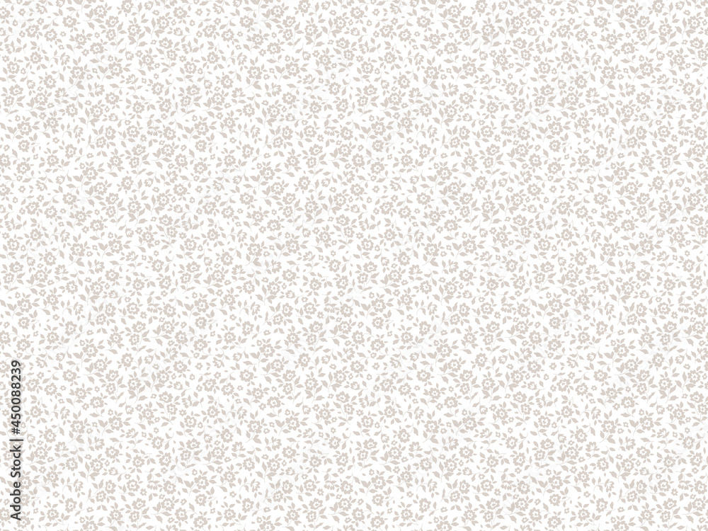 Fototapeta premium Ditsies floral pattern. Pretty flowers on white background. Printing with small beige-gray flowers. Ditsy print. Seamless vector texture. Spring bouquet.