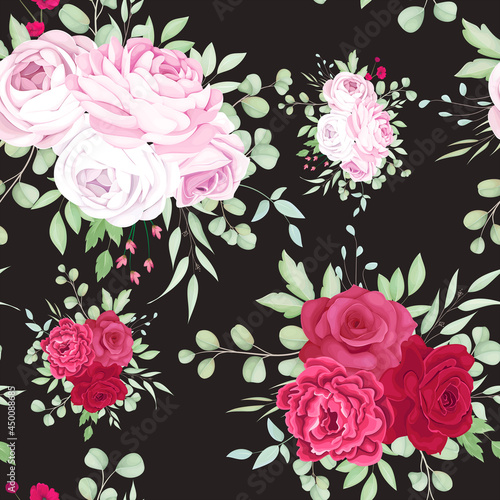 beautiful red and pink floral frame seamless pattern design
