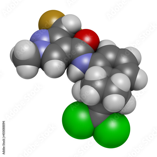 Benzovindiflupyr fungicide molecule. 3D rendering. photo