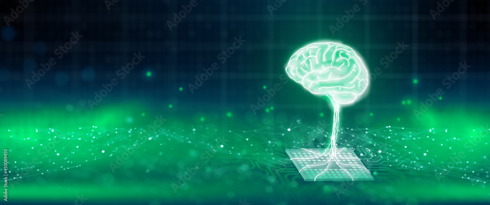 Ai chipset with human brain on computer circuit board. Artificial ...