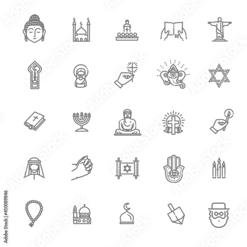 Religion related icons. Thin vector icon set