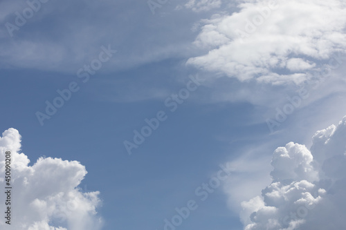 The clouds in the blue sky or the blue sky are beauty.Everything lies above surface Earth atmosphere and outer space is sky,Cloud on sky blue or azure sky is beauty.