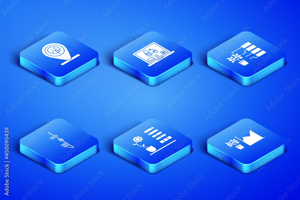 Set Flower statistics, Location and tree, status, Standalone sensor, Laptop application for smart farm and analysis icon. Vector Set Flower statistics, Location and tree, status, Standalone sensor, Laptop application for smart farm and analysis icon. Vector