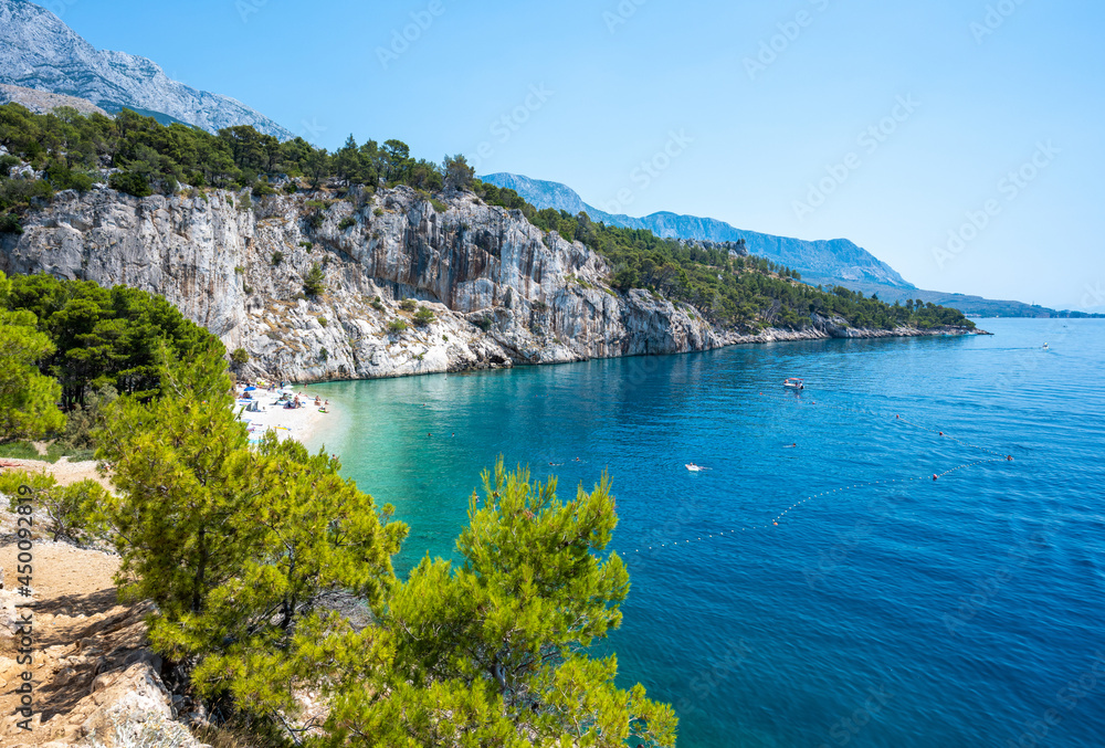 view on Nugal beach in Makarska , Dalmatia region of Croatia