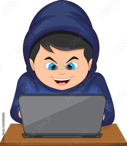 smiling hacker boy isolated on white background
