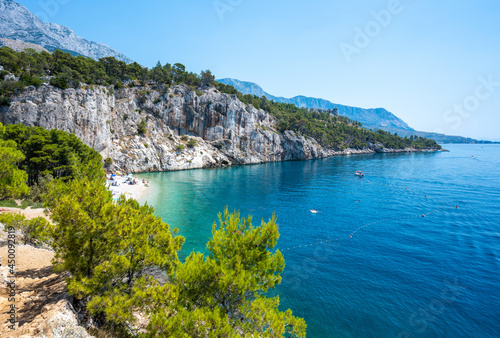Obraz na płótnie view on Nugal beach in Makarska , Dalmatia region of Croatia w salonie