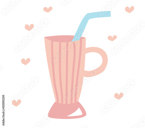 A cocktail, a milky summer drink. Vector illustration of a cocktail glass in the doodle style