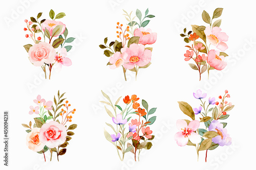 Watercolor pink floral bouquet collection