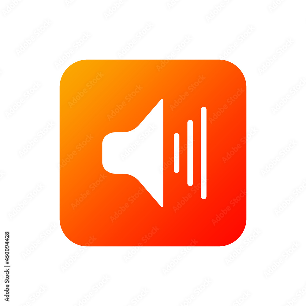 Glyph icon of button sound on. Vector icon on bright gradient background. For mobile apps, web sites Glyph icon of button sound on. Vector icon on bright gradient background. For mobile apps, web sites
