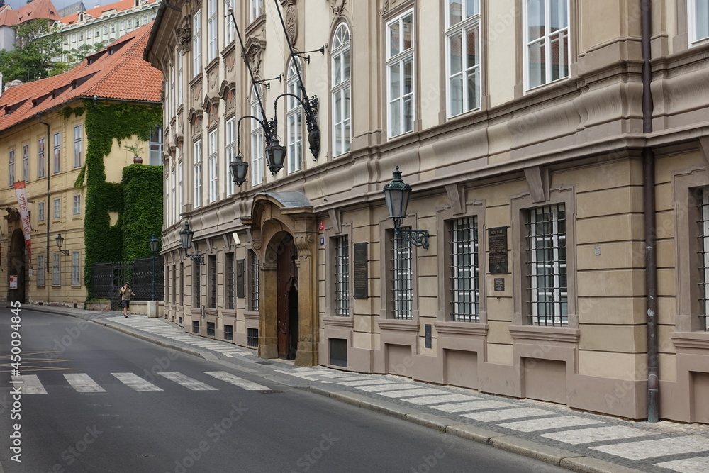 Street view with ancient buildings in Prague, Czech Republic