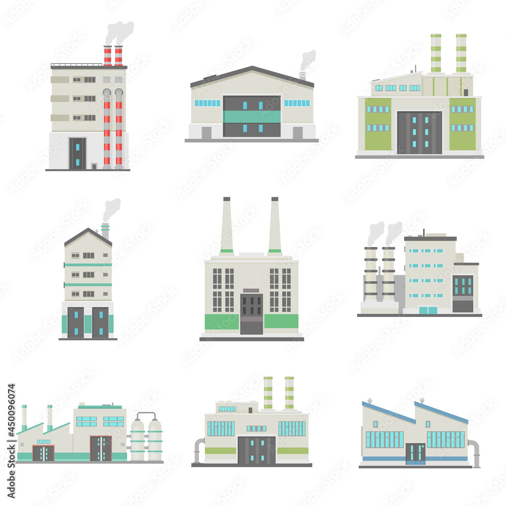 Factory Buildings Icon Vector Set Collection