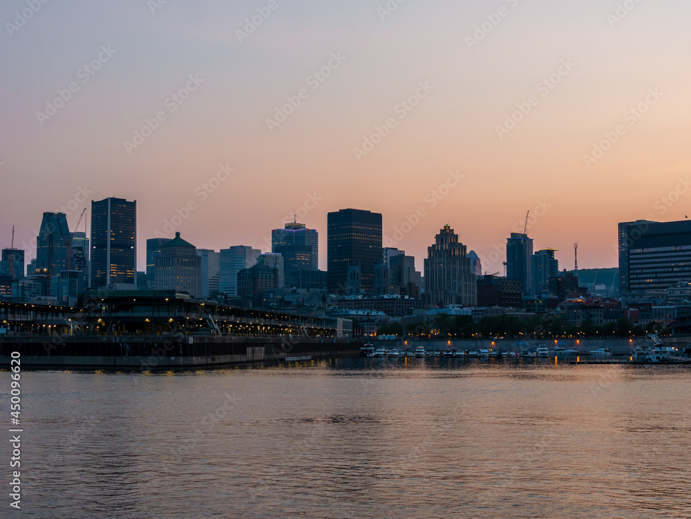 Downtown of Montreal panorama at dusk