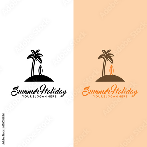 sea and summer logo, icon and illustration. summer logo on the tourism theme with palm trees sea and the inscription summer holidays