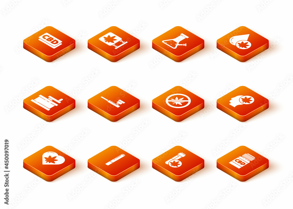 Set Marijuana leaf in heart, joint, Manual grinder, Smoking pipe, Chemical test tube with marijuana, Stop or cannabis, Medical bottle and Head icon. Vector Set Marijuana leaf in heart, joint, Manual grinder, Smoking pipe, Chemical test tube with marijuana, Stop or cannabis, Medical bottle and Head icon. Vector