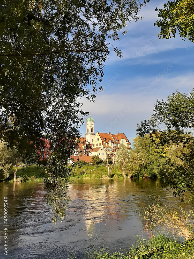 Fototapeta premium spring landscape near Danube river in Regensburg city, Germany