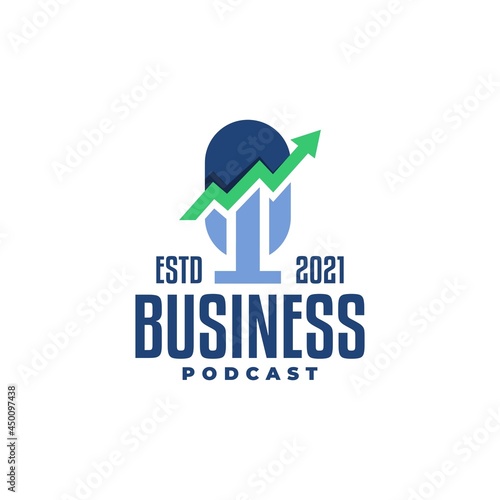 illustration of a microphone and a business graph, good for podcast logo with a business and investment theme