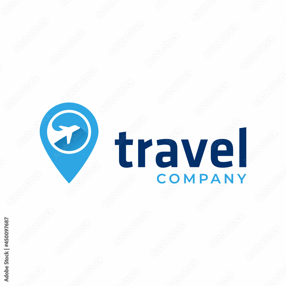 Air travel Pin logo Location on map logo concept. Plane icon. Plane ...