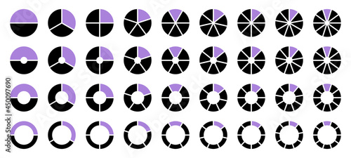 Set Runde Tortendiagramme Schwarz Lila