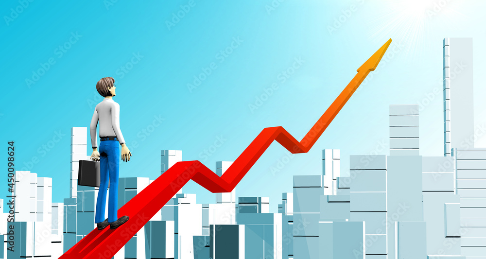 Businessman Go up the stairs with the red arrow to a higher place Businessman Go up the stairs with the red arrow to a higher place