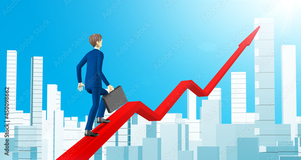 Businessman Go up the stairs with the red arrow to a higher place Businessman Go up the stairs with the red arrow to a higher place