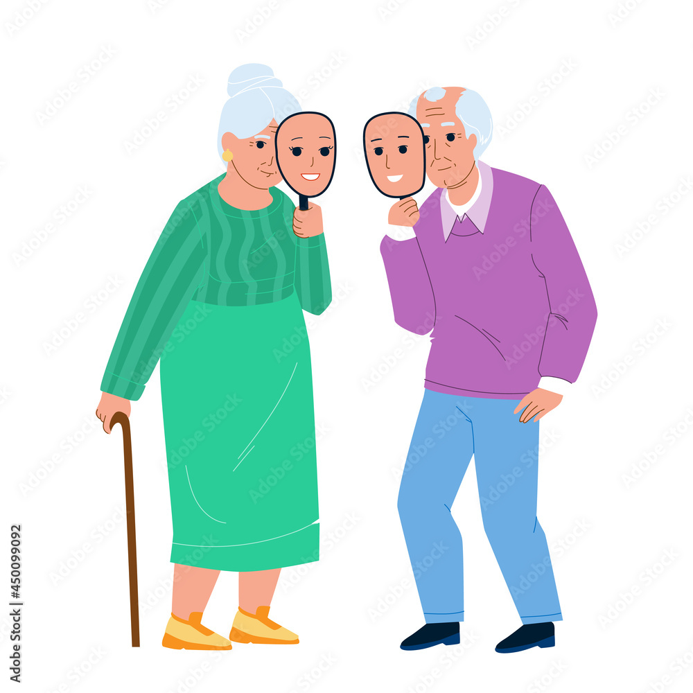 Ageism Of Elderly Man And Woman Couple Vector. Old Grandfather And Grandmother With Young People Face Mask, Ageism Social Problem. Characters Senior Retirement Flat Cartoon Illustration Ageism Of Elderly Man And Woman Couple Vector. Old Grandfather And Grandmother With Young People Face Mask, Ageism Social Problem. Characters Senior Retirement Flat Cartoon Illustration