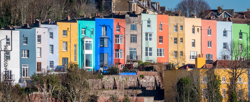 Panoramic shot of colorful houses of Clifton on a sunny day in Bristol, the UK photo