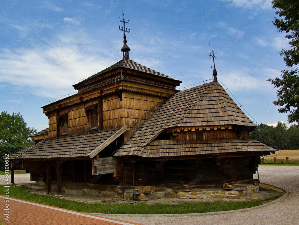 Miniature of the Orthodox Church in Rudka (Subcarpathian Voivodeship) of the Dormition of the Blessed Virgin Mary from 1693. Miniature of the Orthodox Church in Rudka (Subcarpathian Voivodeship) of the Dormition of the Blessed Virgin Mary from 1693.