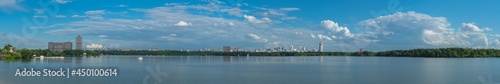 Wide panoramic view of the Stroginsky Bay of Moskva River and urban cityscape of the Shchukino district, Moscow photo © Stan Stocking