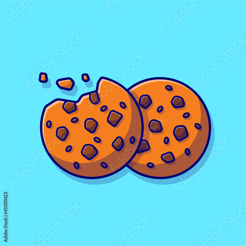 Chocolate Cookies Cartoon Vector Icon Illustration. Food Snack Icon Concept Isolated Premium Vector. Flat Cartoon Style