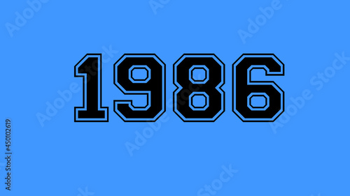 1986 number black lettering blue background