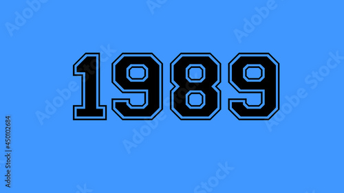 1989 number black lettering blue background