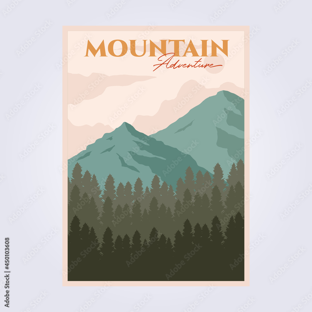 mountain landscape outdoor adventure vintage poster illustration vector design retro classic travel poster