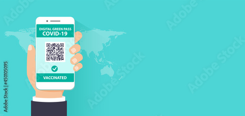 Electronic valid Covid-19 Vaccination certificate QR code concept