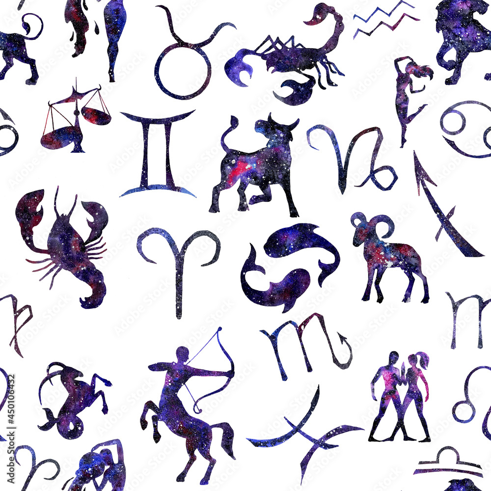 pattern of watercolor art of signs of the zodiac