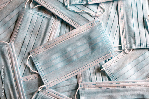Many protective blue face masks