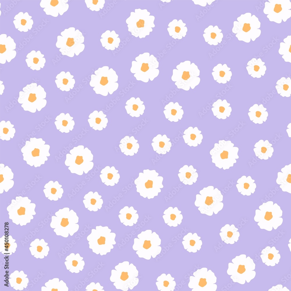 Daisy seamless pattern. Floral print with doodle flowers. Chamomile design for fabric, textile, wallpaper, cases. Vector background Daisy seamless pattern. Floral print with doodle flowers. Chamomile design for fabric, textile, wallpaper, cases. Vector background