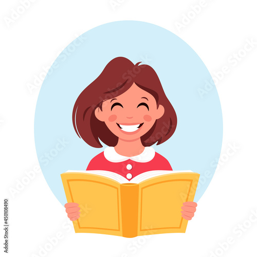 Girl reading book. Girl doing homework. Back to school concept. Vector illustration