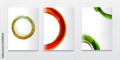 Brochure or booklet design template with watercolor circle. Corporate report or advertizing mockup with colorful ink ring.