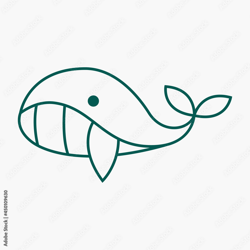 Fototapeta premium Whale Big Fish Line Logo Icon