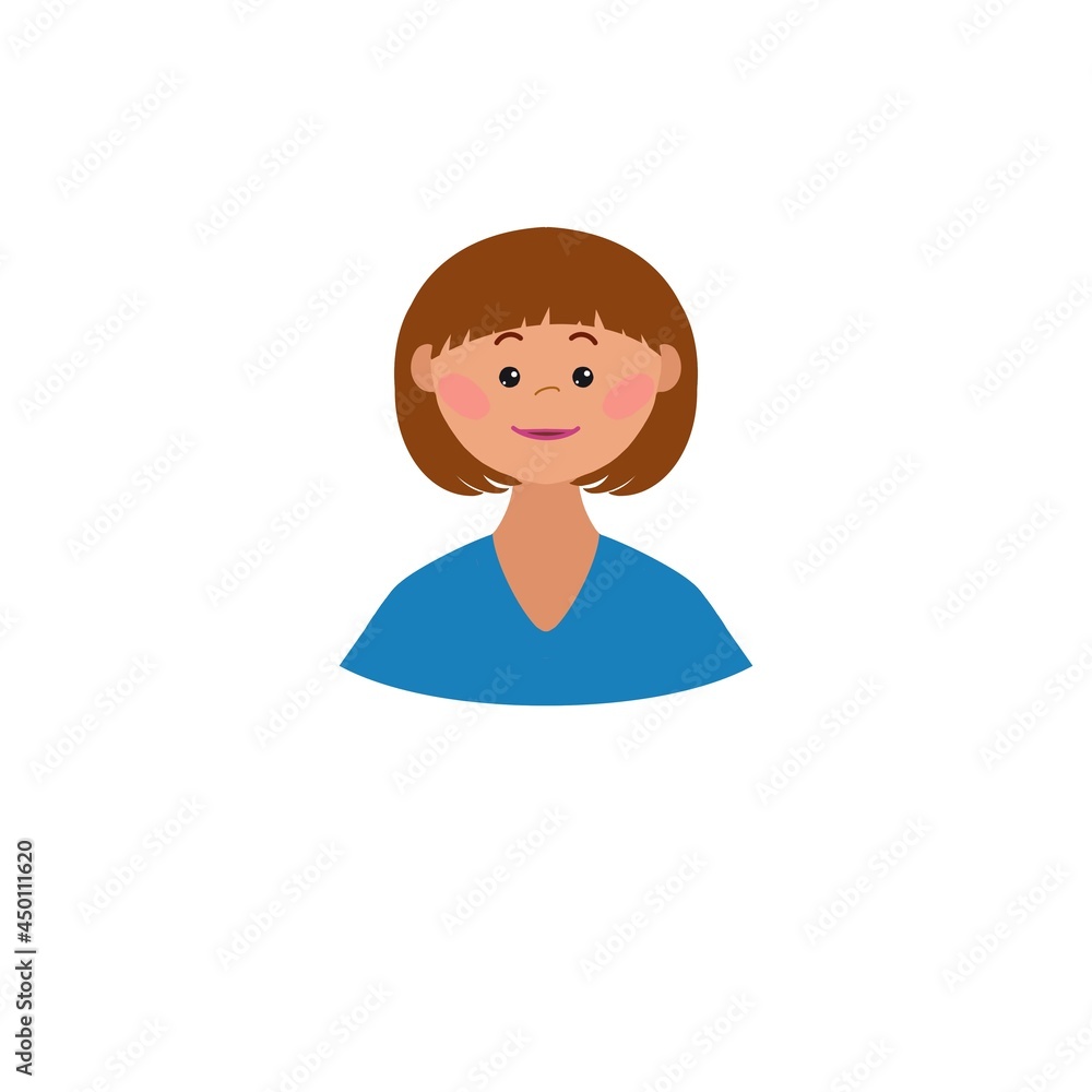A portrait of a girl, an avatar with emotions, a sticker on a white background. For presentation, advertising, checklist, manual, booklet, postcard, book A portrait of a girl, an avatar with emotions, a sticker on a white background. For presentation, advertising, checklist, manual, booklet, postcard, book
