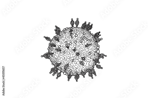 Hand-drawn Macro coronavirus(covid-19) cell delta plus variant. B.1.617.2 E484Q L452R.COVID 19 Delta plus variant Sars ncov 2 2021.