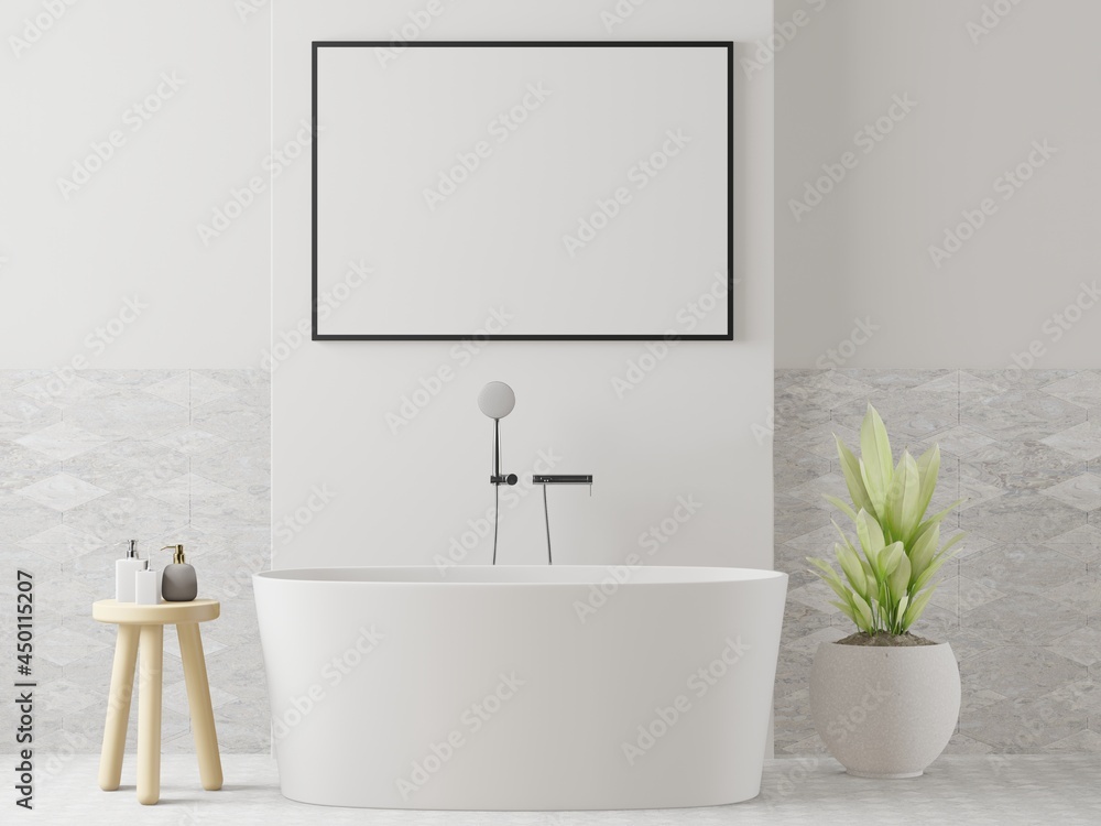 Fototapeta premium 3D interoir design for cozy bathroom and mockup frame