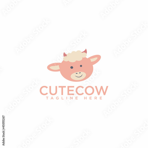 Cute head cow cartoon, happy cow logo design illustration. cartoon cow logo vector mascot character 