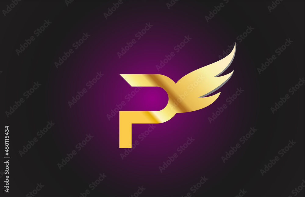 gold golden P wing alphabet letter icon logo. Creative design template for company gold golden P wing alphabet letter icon logo. Creative design template for company