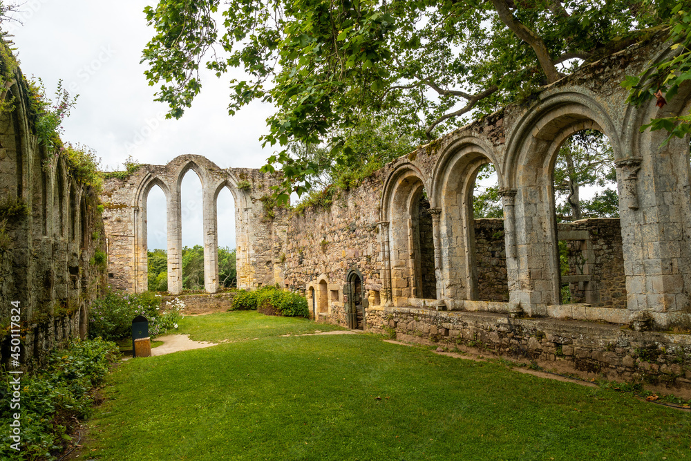 Ruins and beautiful gardens of the Abbaye de Beauport in the village of Paimpol, Côtes-d'Armor department, French Brittany. France